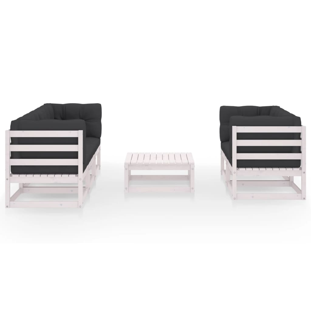 6 Pcs conjunto lounge de jardim com almofadões pinho maciço