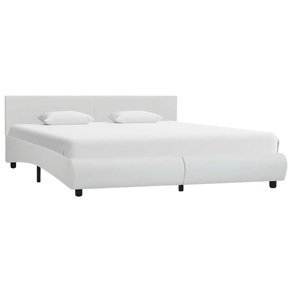 Estrutura de cama com LED 160x200 cm couro artificial branco
