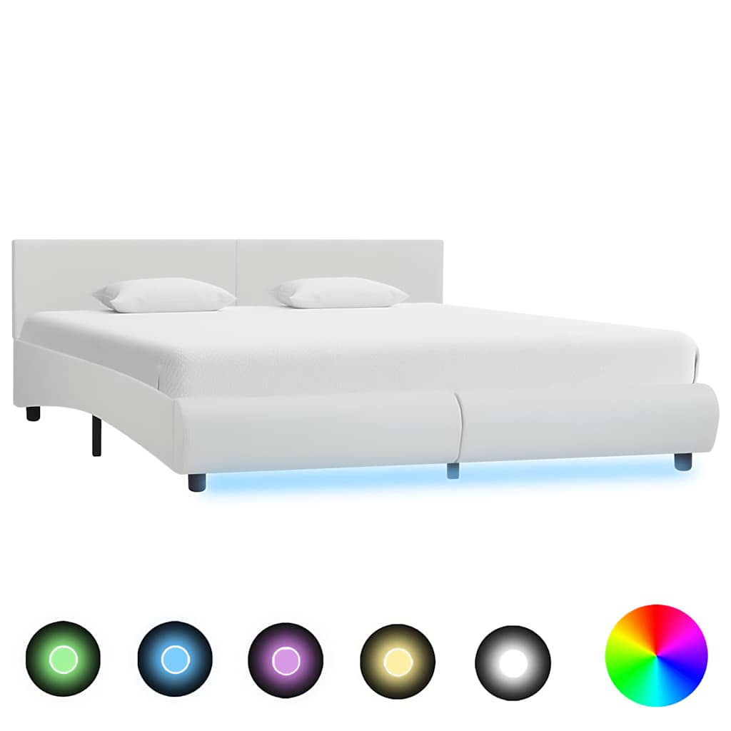 Estrutura de cama com LED 160x200 cm couro artificial branco