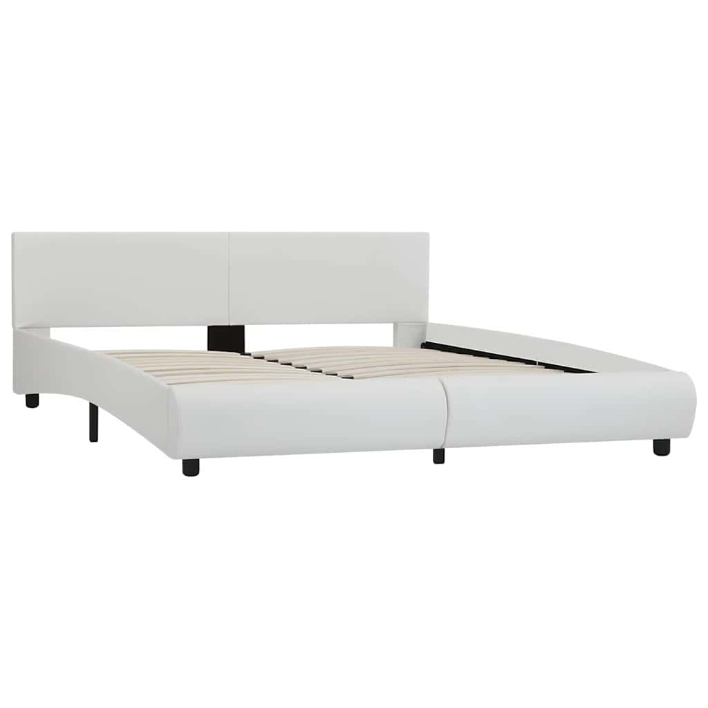 Estrutura de cama com LED 160x200 cm couro artificial branco