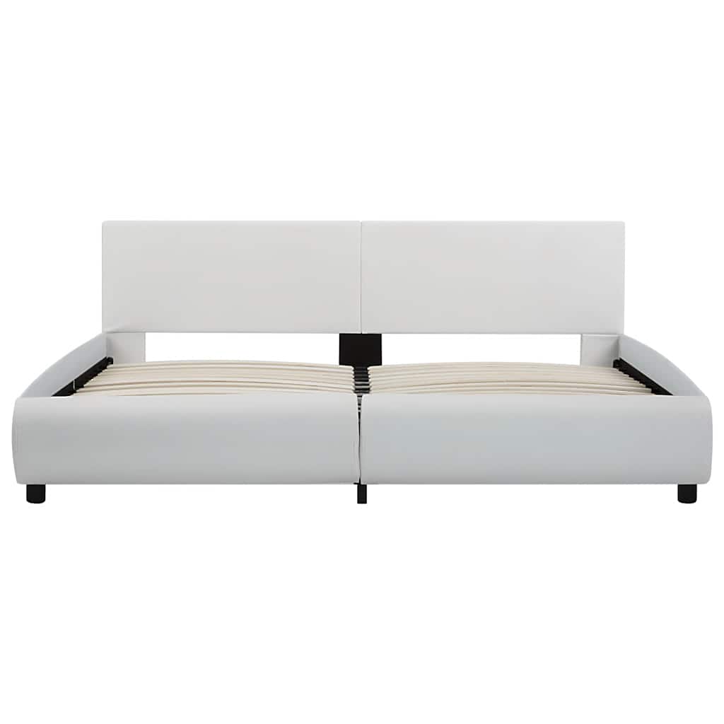 Estrutura de cama com LED 160x200 cm couro artificial branco