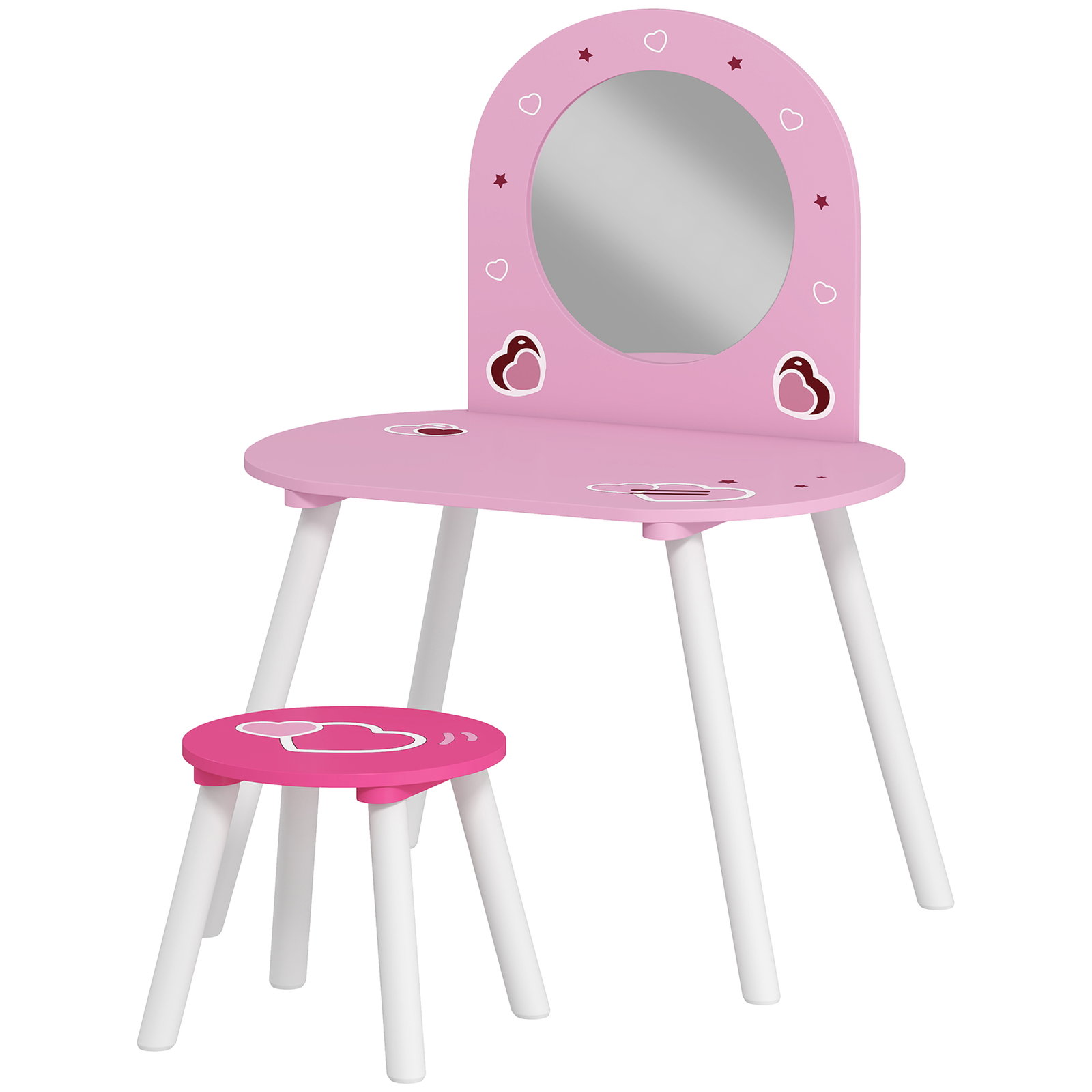 Toucador infantil com banco e espelho toucador para meninas com desenhos de corações 60x43,5x83 cm rosa