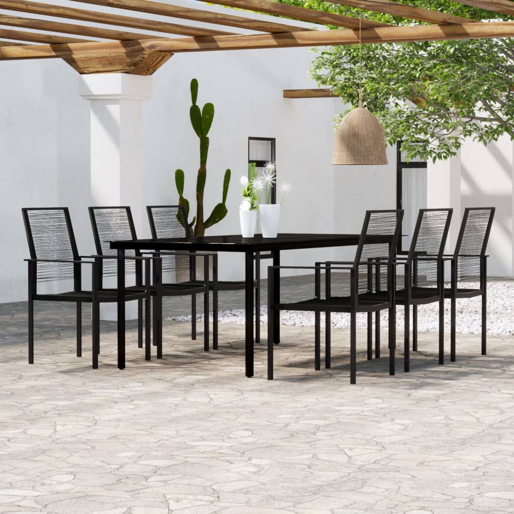 7 Pcs conjunto de jantar para jardim preto