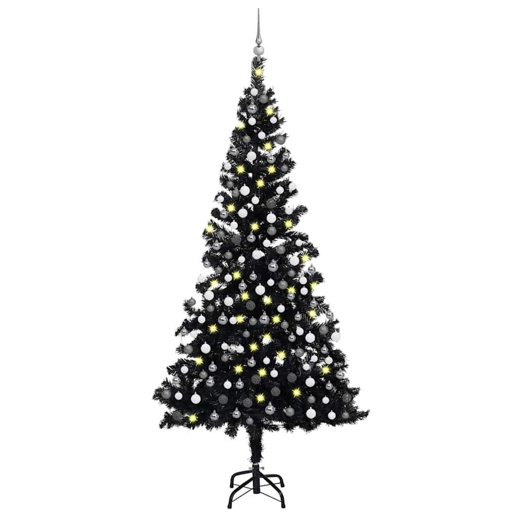 Árvore natal artificial pré-iluminada c/ bolas PVC preto