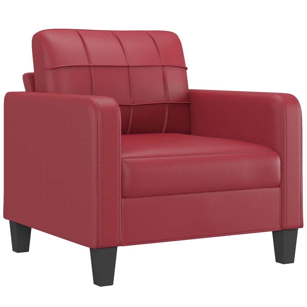 4 Pcs conjunto sofás c/ almofadões couro artif. vermelho tinto