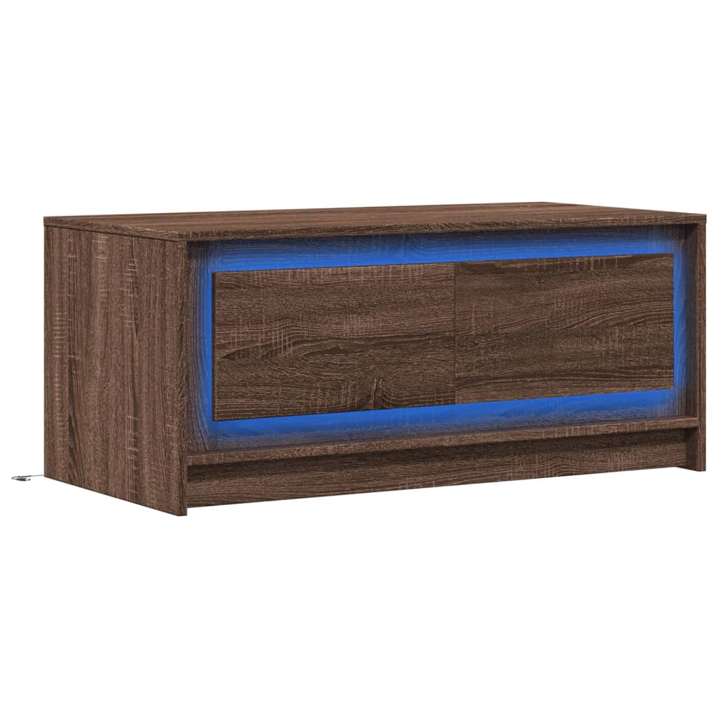 Mesa de centro c/ luzes LED derivados madeira carvalho castanho
