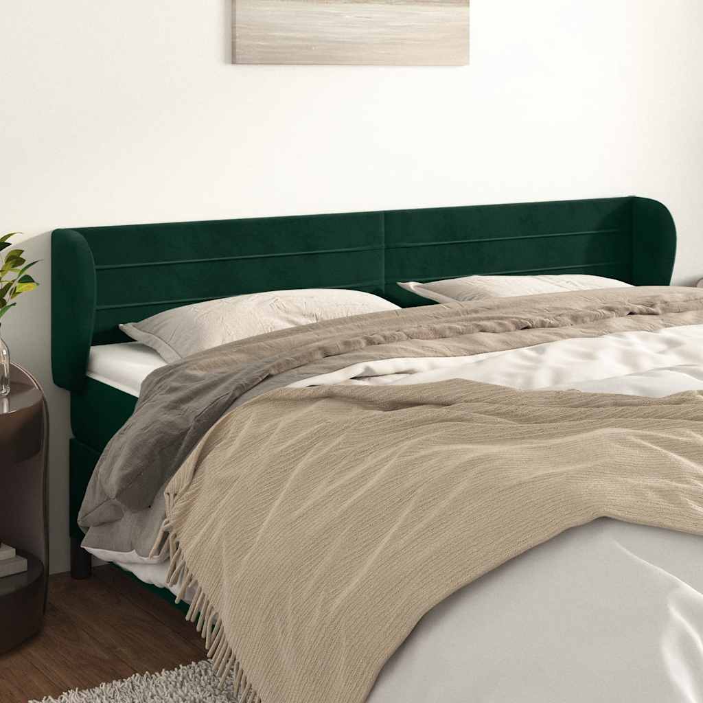 Cabeceira de cama c/ abas veludo 203x23x78/88cm verde-escuro