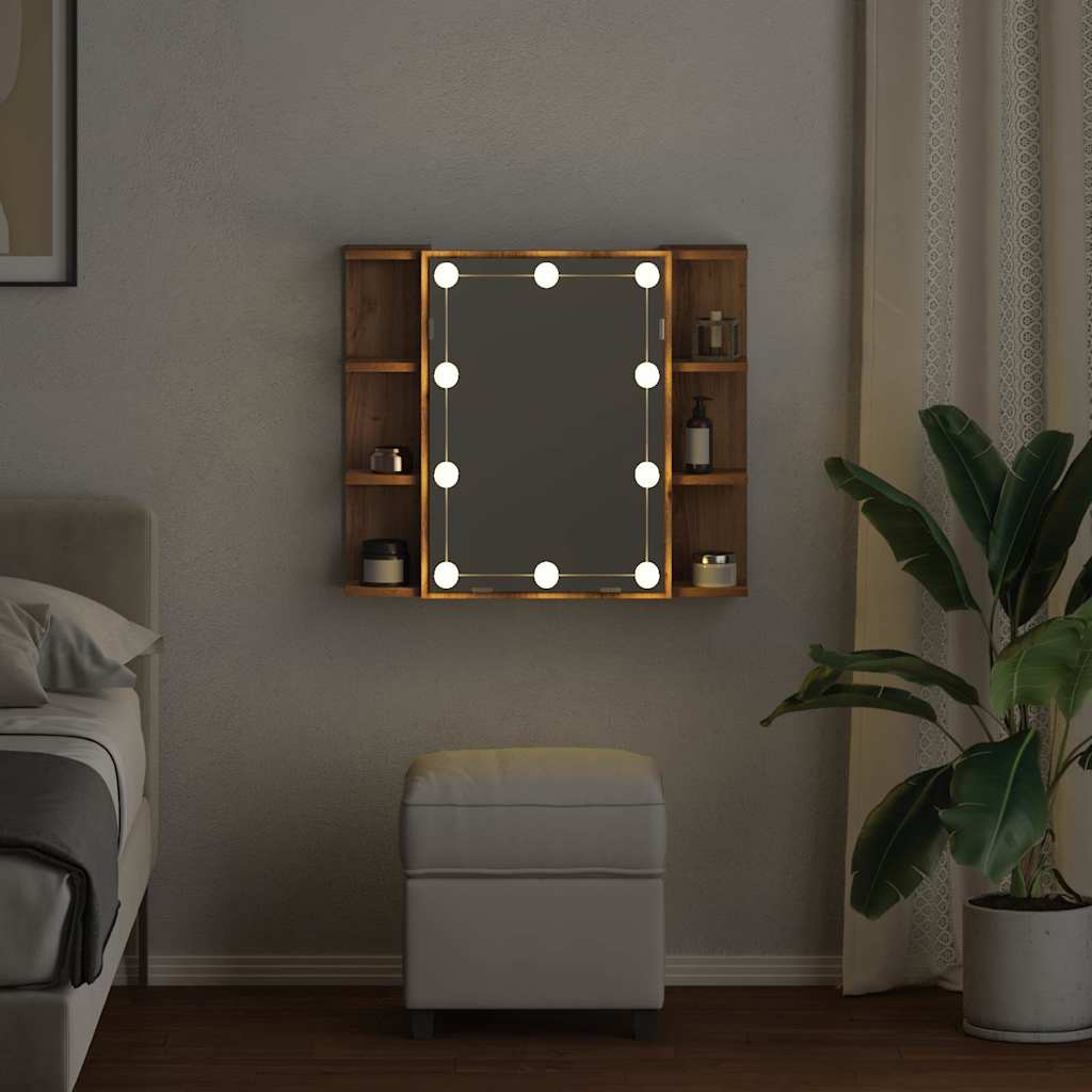 Armário espelhado com LED 70x16,5x60 cm carvalho artisiano