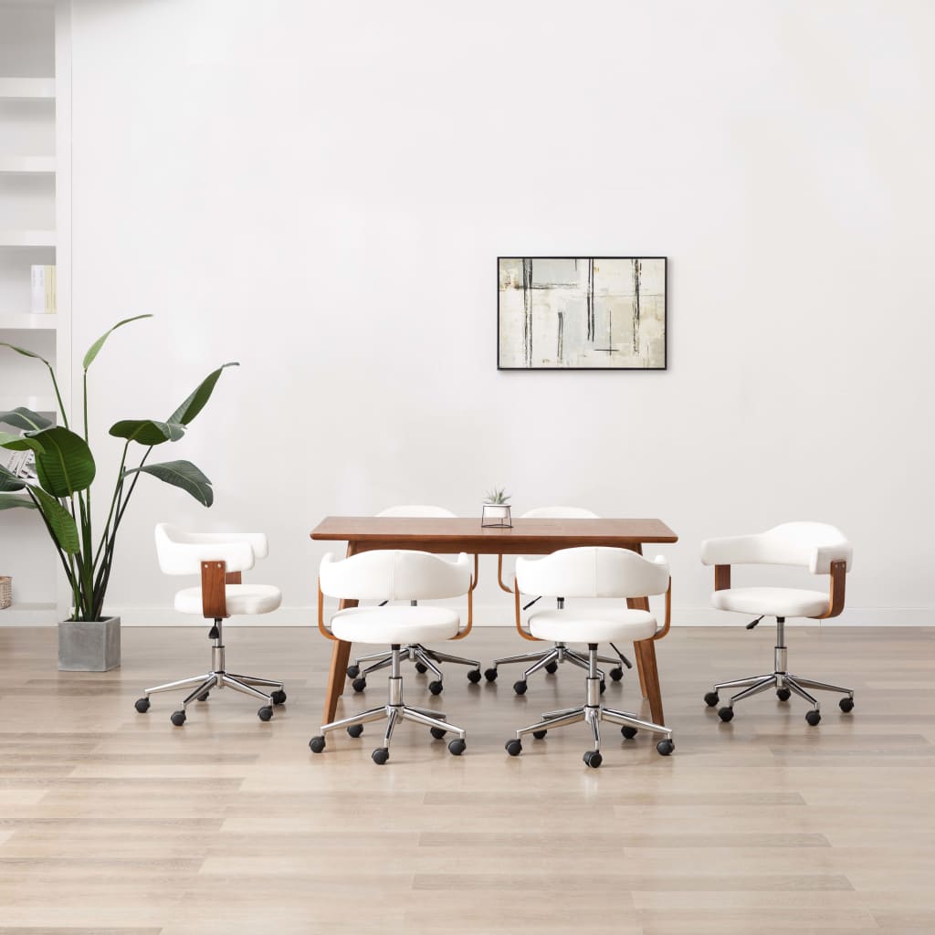 Cadeiras jantar 6 pcs madeira curvada e couro artificial branco