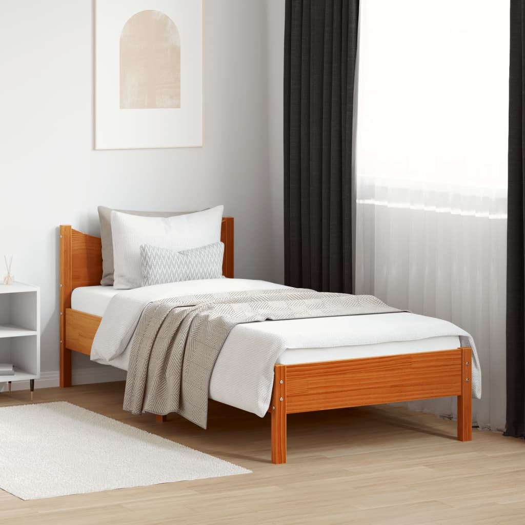 Cama sem colchão 75x190 cm madeira de pinho maciça castanho-mel