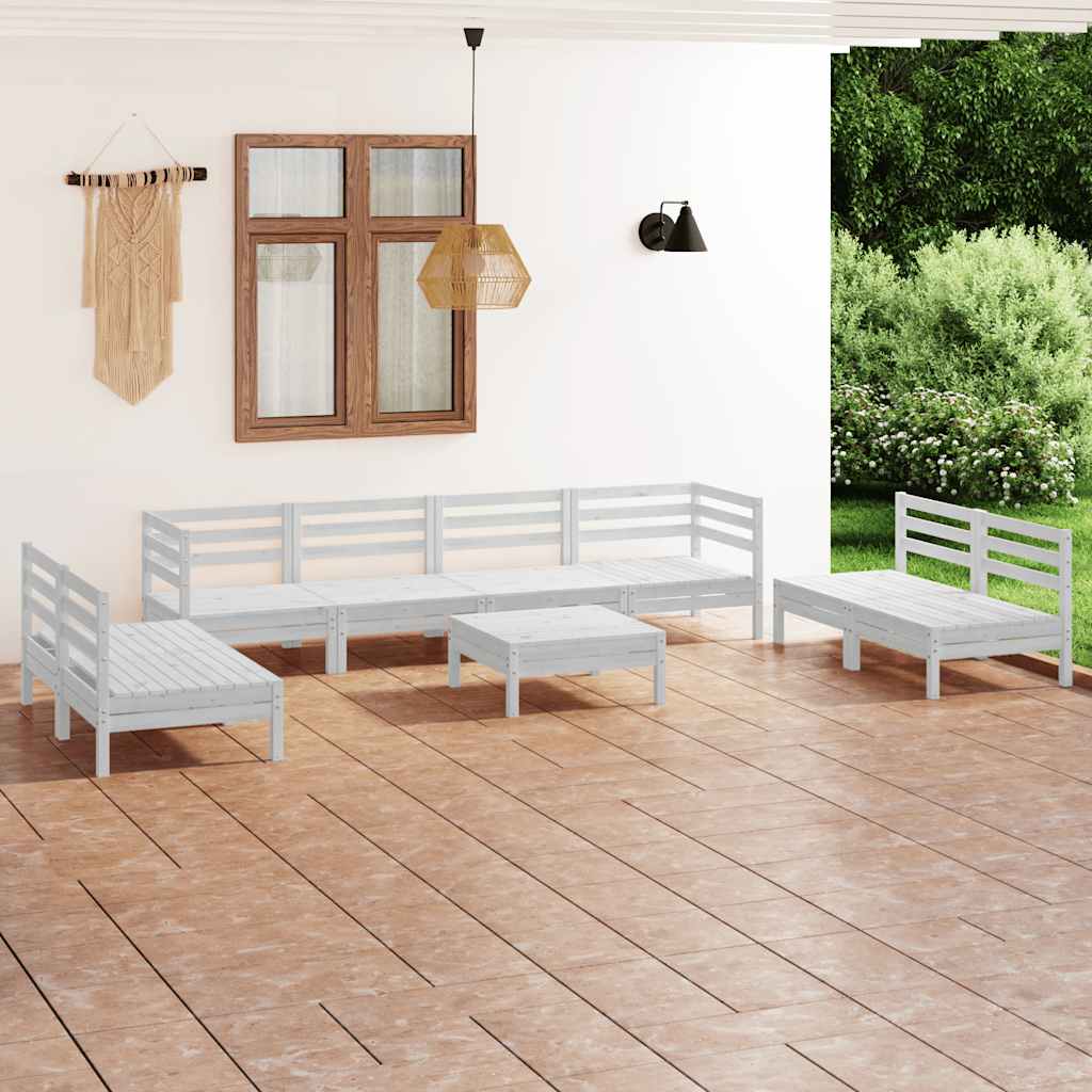 9 Pcs conjunto lounge de jardim pinho maciço branco
