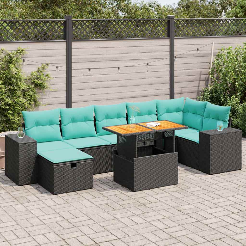 8 Pcs conjunto sofás jardim almofadões vime PE/acácia cinzento