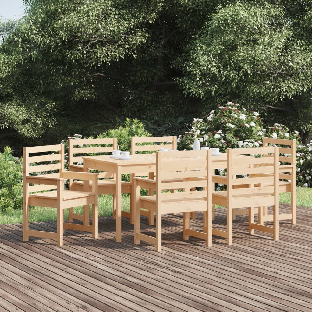 7 Pcs conjunto de jantar para jardim madeira de pinho maciça