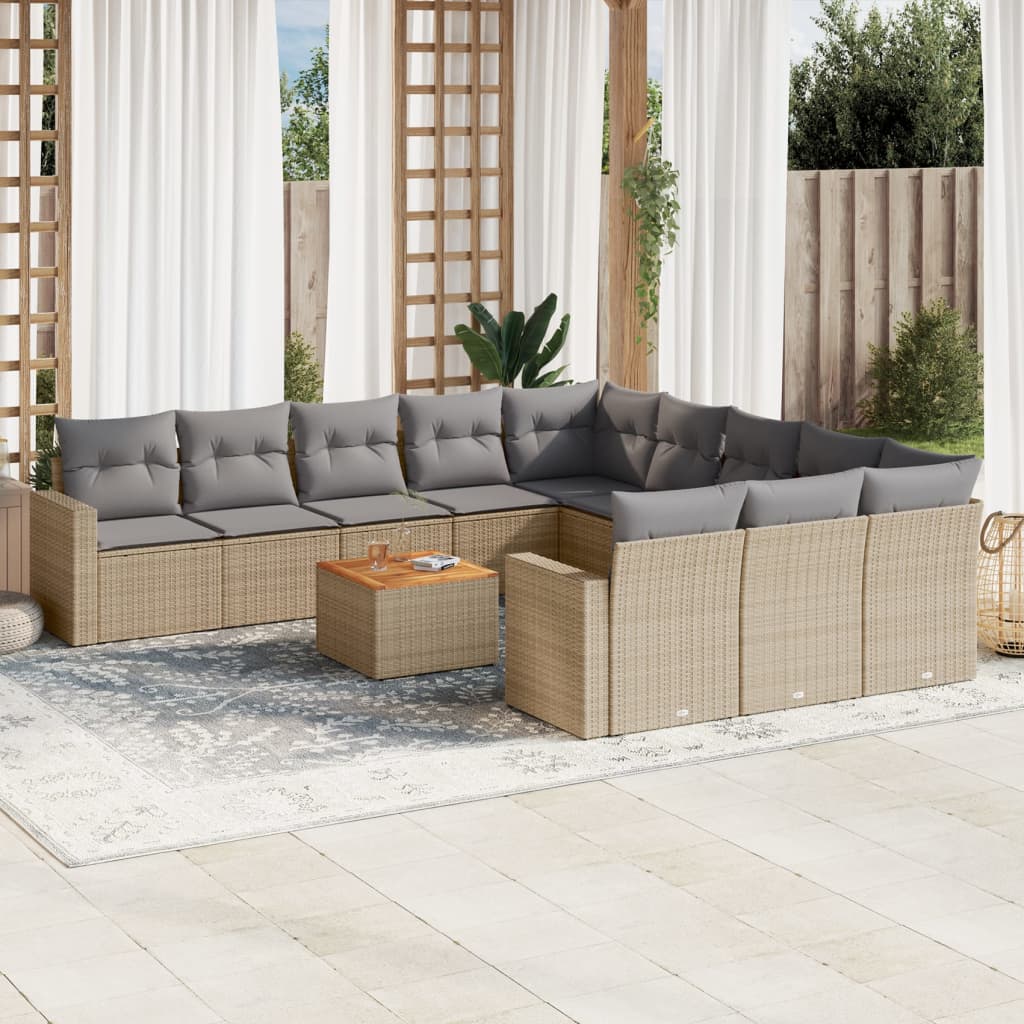 12 Pcs conjunto de sofás p/ jardim com almofadões vime PE bege