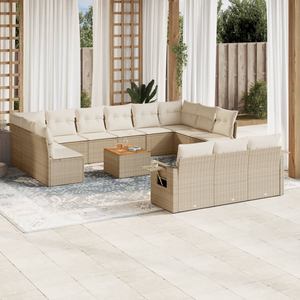 14 Pcs conjunto de sofás p/ jardim com almofadões vime PE bege