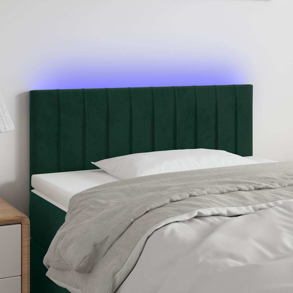 Cabeceira de cama c/ luzes LED veludo 90x5x78/88cm verde-escuro