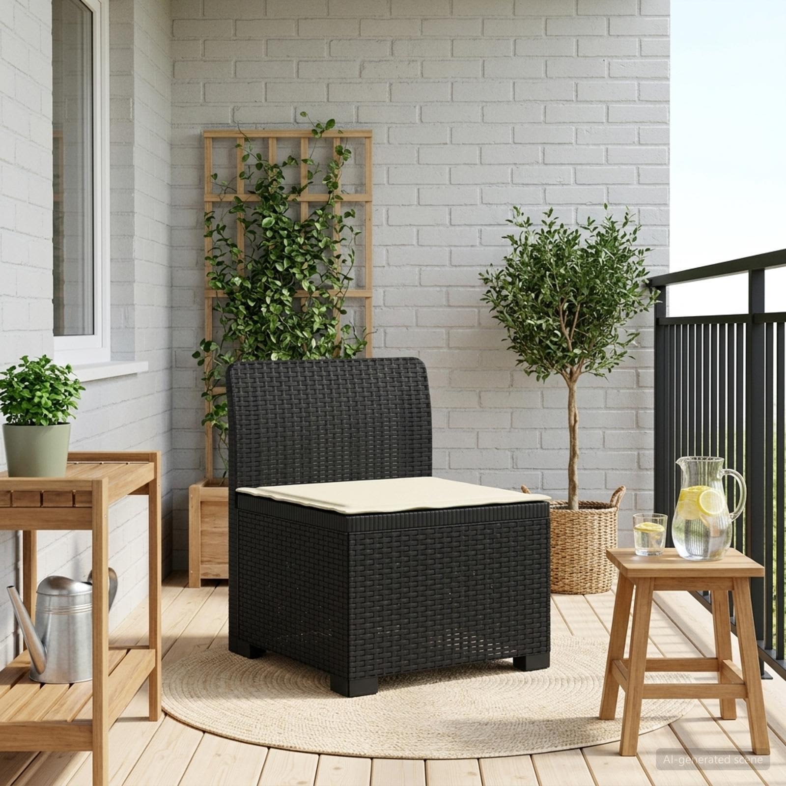 Sofá de jardim 1 lugar com almofada look rattan PP antracite