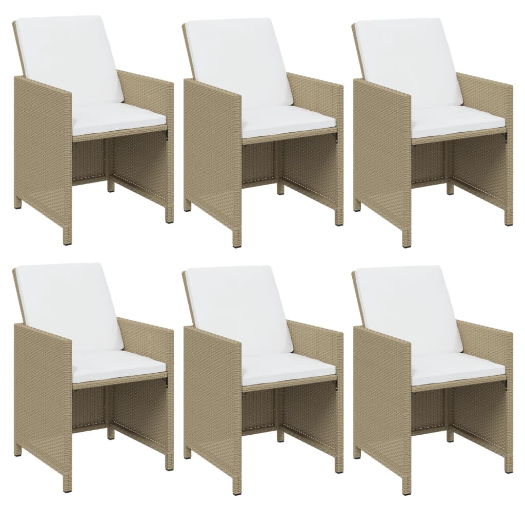 7 Pcs conjunto jantar p/ jardim c/ almofadões vime PE bege