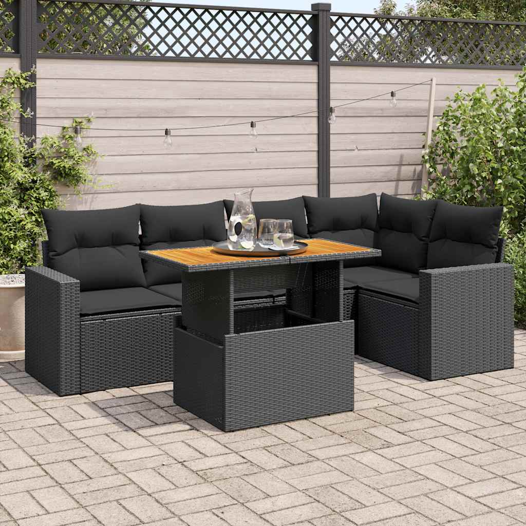 6 Pcs conjunto sofás de jardim c/ almofadões vime PE preto