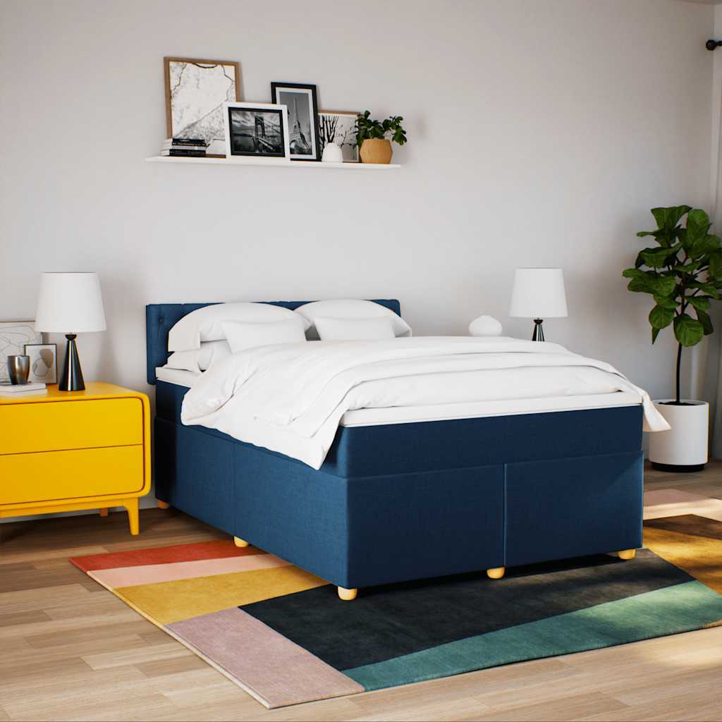 Cama com molas/colchão 140x190 cm tecido azul