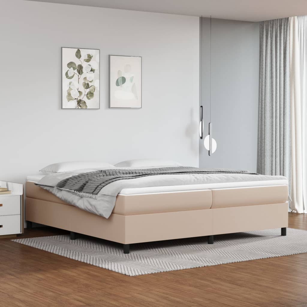 Estrutura de cama com molas 200x200 cm couro artificial cappuccino
