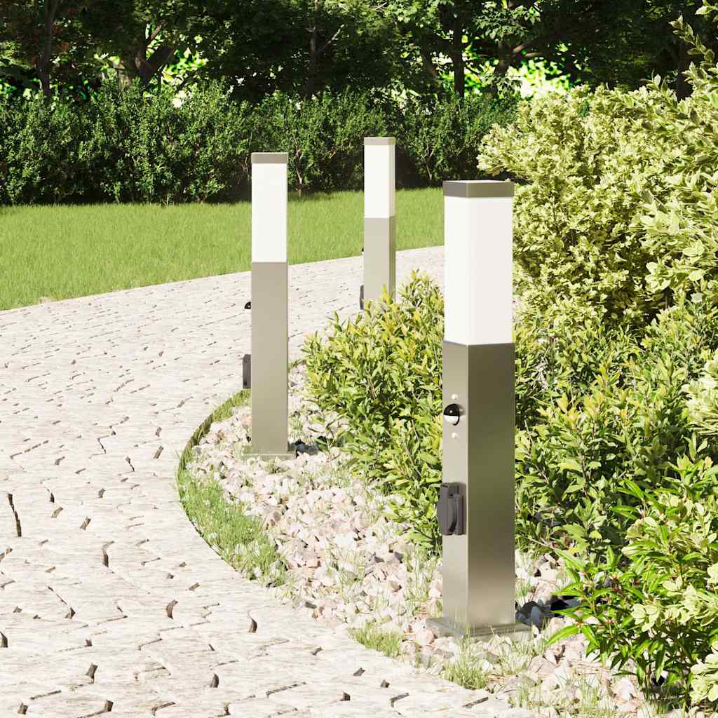 Luminárias de balizador com sensor e tomada, 3 peças, 50 cm, aço inoxidável, IP44