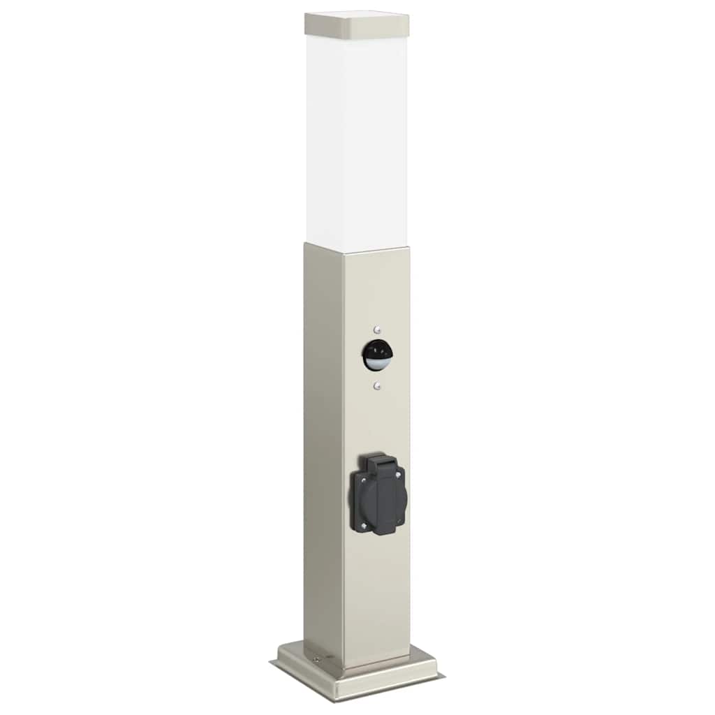 Luminárias de balizador com sensor e tomada, 3 peças, 50 cm, aço inoxidável, IP44