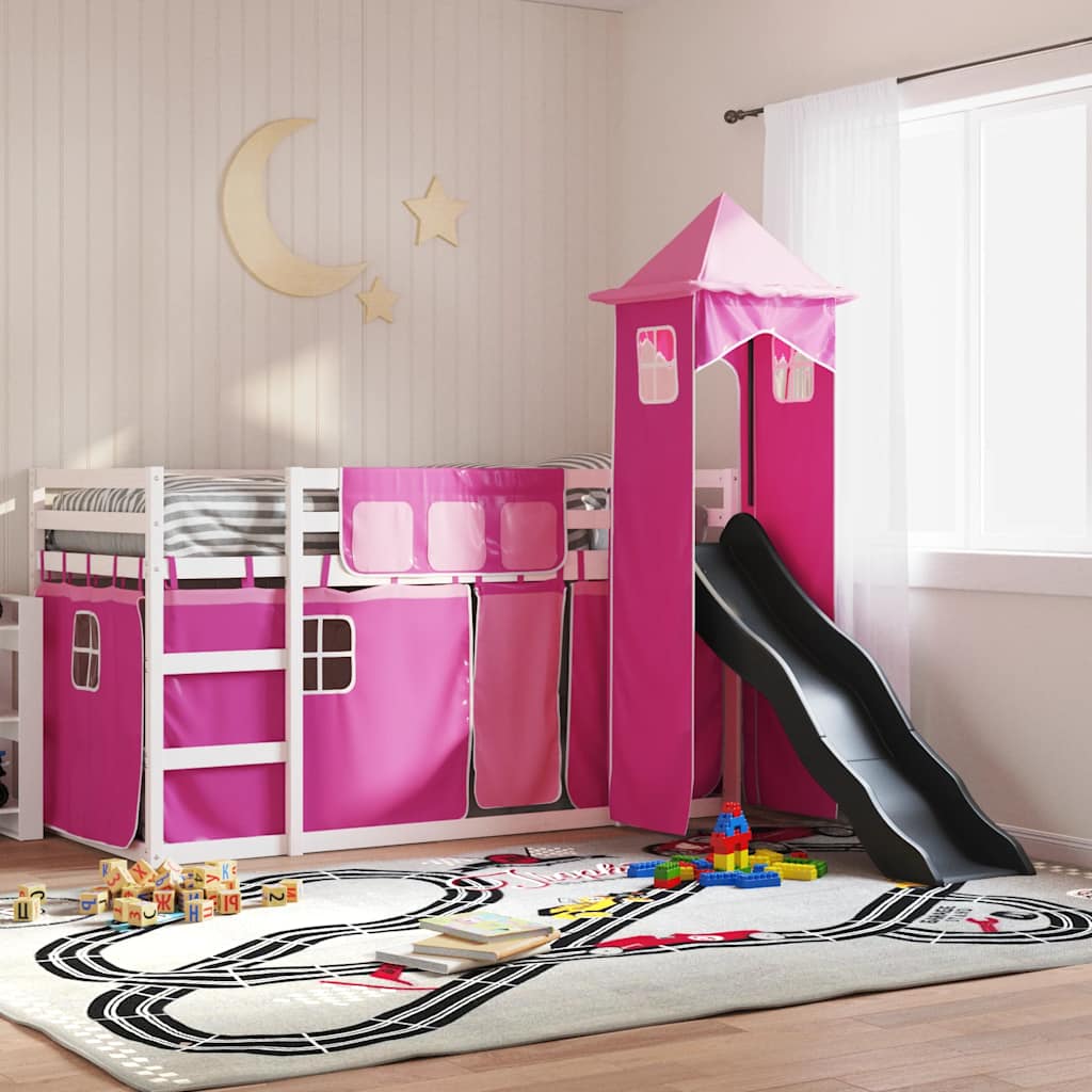 Beliche com escorrega e cortinas 90x200 cm rosa