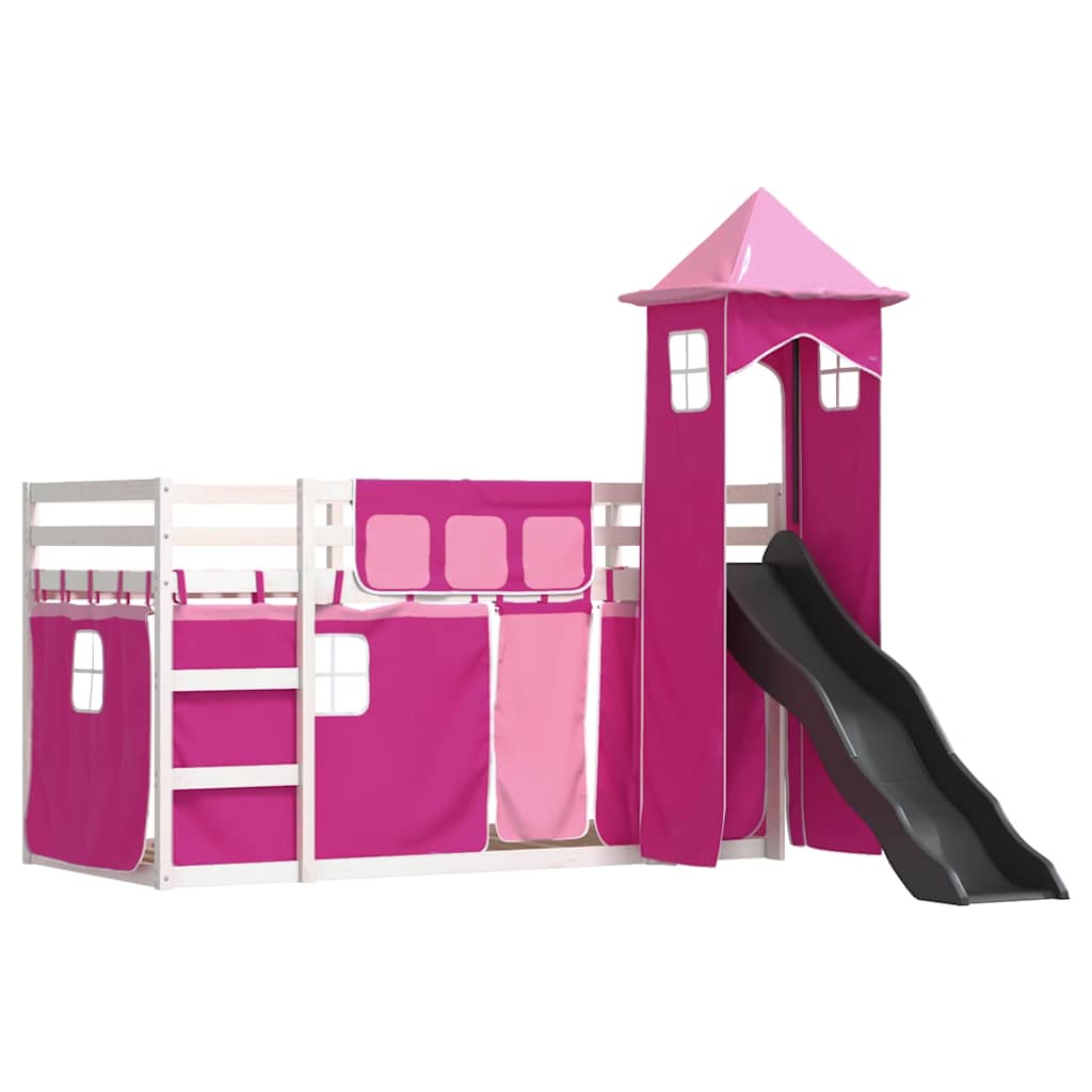 Beliche com escorrega e cortinas 90x200 cm rosa