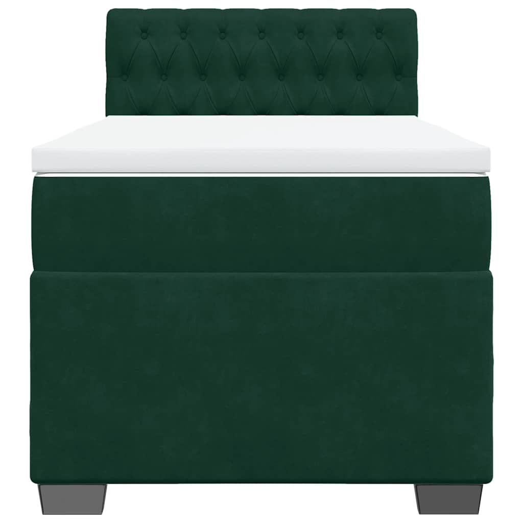 Cama com molas/colchão 90x190 cm veludo verde-escuro
