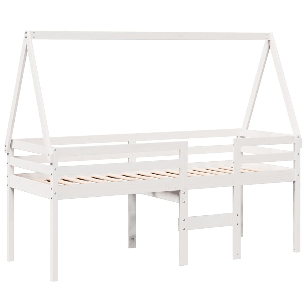 Cama alta com telhado 90x200 cm pinho maciço branco