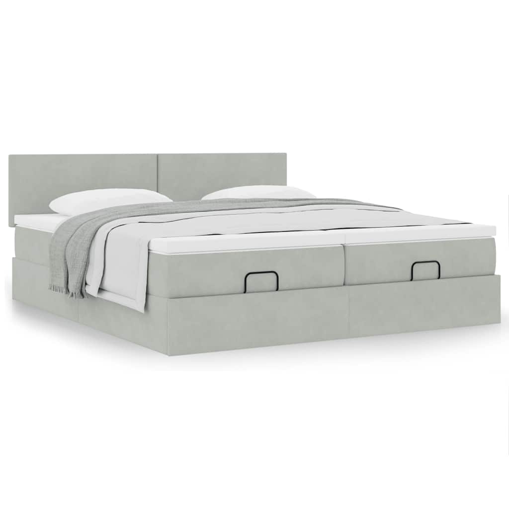 Estrutura cama otomana colchões 180x200cm veludo cinzento claro