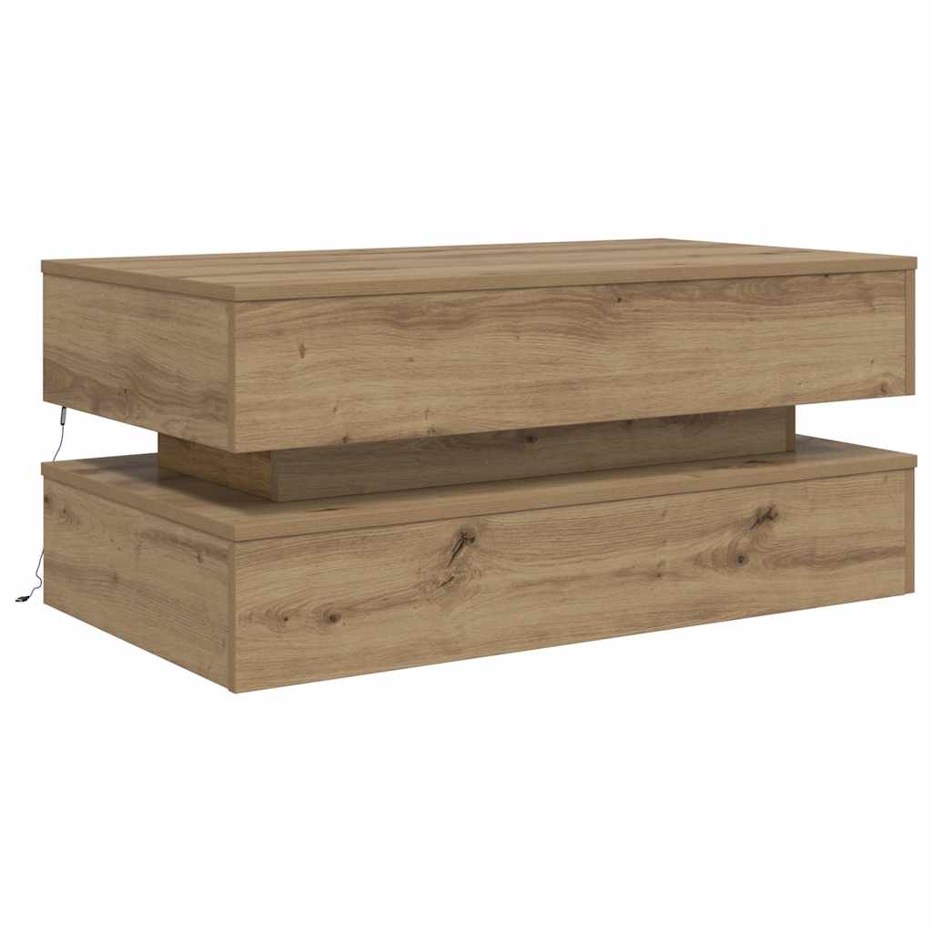 Mesa de centro com luzes LED 90x50x40 cm carvalho artisiano