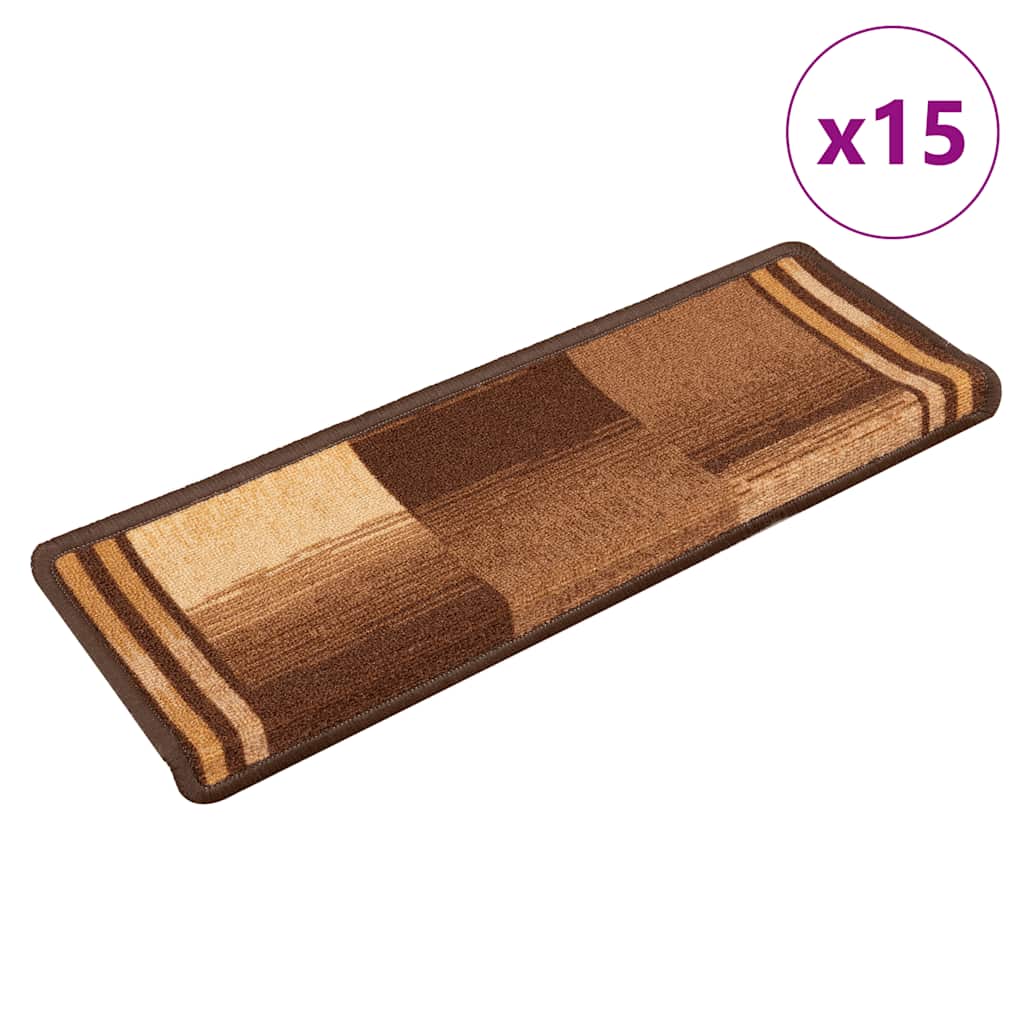 Tapetes de escada autoadesivos 15 pcs 65x21x4 cm castanho