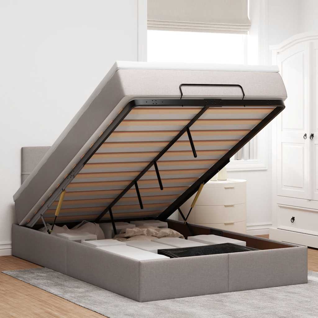 Estrutura de cama otomana com colchão 120x190cm tecido cinzento
