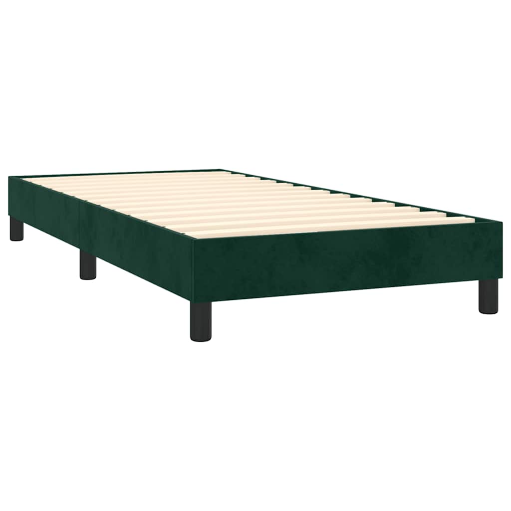 Cama box spring c/ colchão/LED 90x200 cm veludo verde-escuro