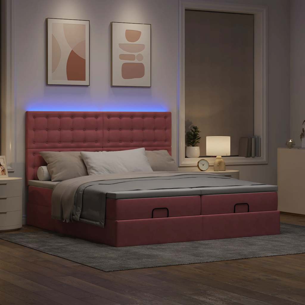 Estrutura de cama otomana com colchões 160x200 cm veludo rosa