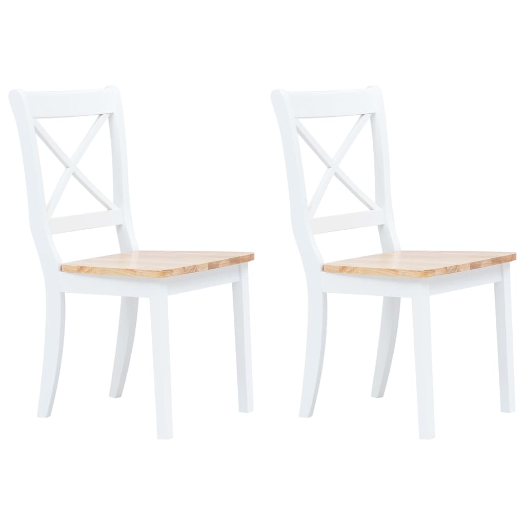 Cadeiras de jantar 2pcs seringueira maciça branco/madeira clara
