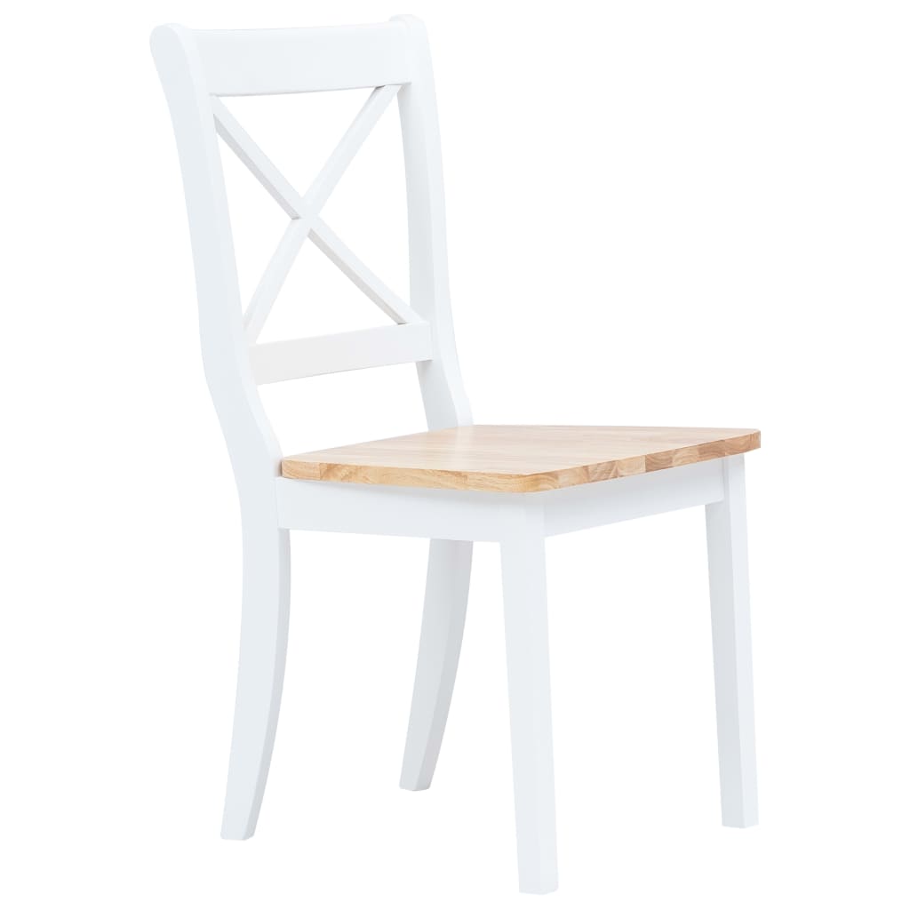 Cadeiras de jantar 2pcs seringueira maciça branco/madeira clara