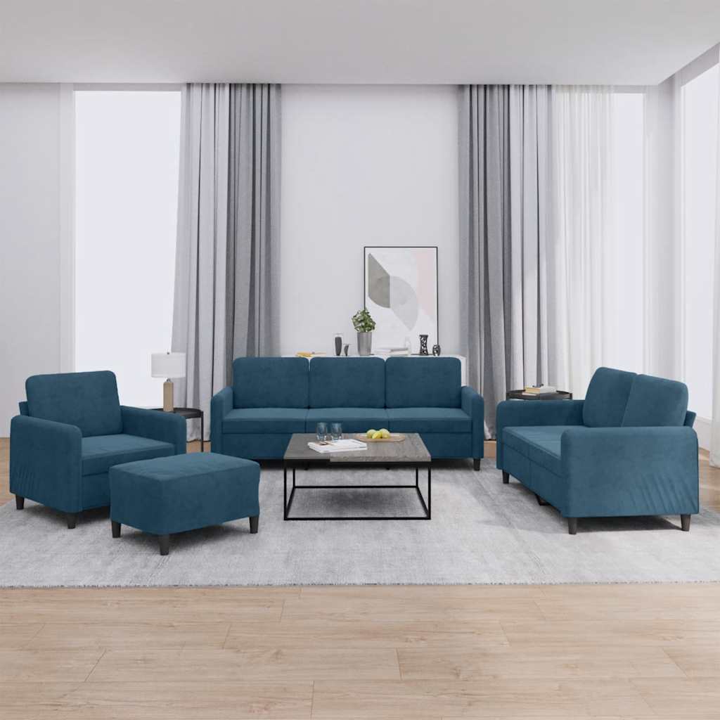 4 Pcs conjunto de sofás veludo azul