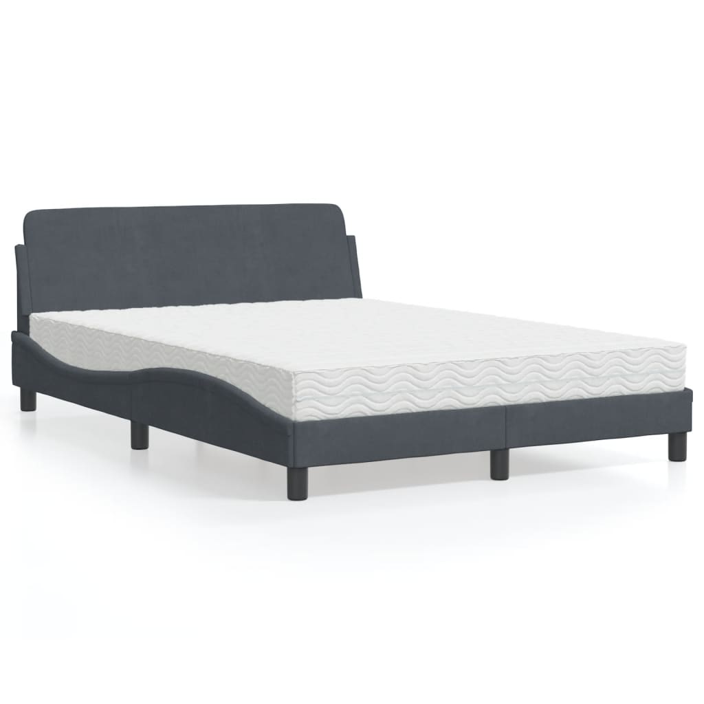 Cama com colchão dover 140x190 cm veludo cinzento-escuro
