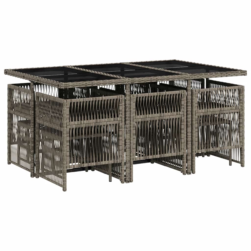 11 Pcs conjunto jantar p/ jardim c/ almofadões vime PE cinzento