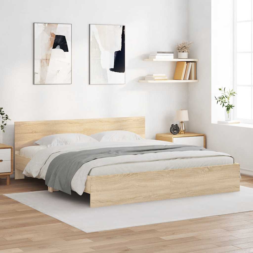 Estrutura de cama com cabeceira 160x200 cm carvalho sonoma