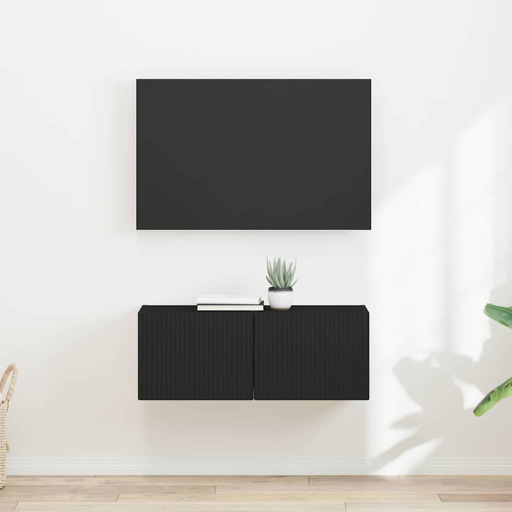 Armário de TV de parede 2 unid. preto derivados de madeira