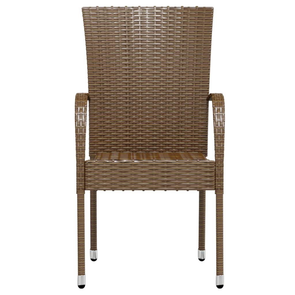 3 Pcs conjunto de jantar para jardim vime PE castanho