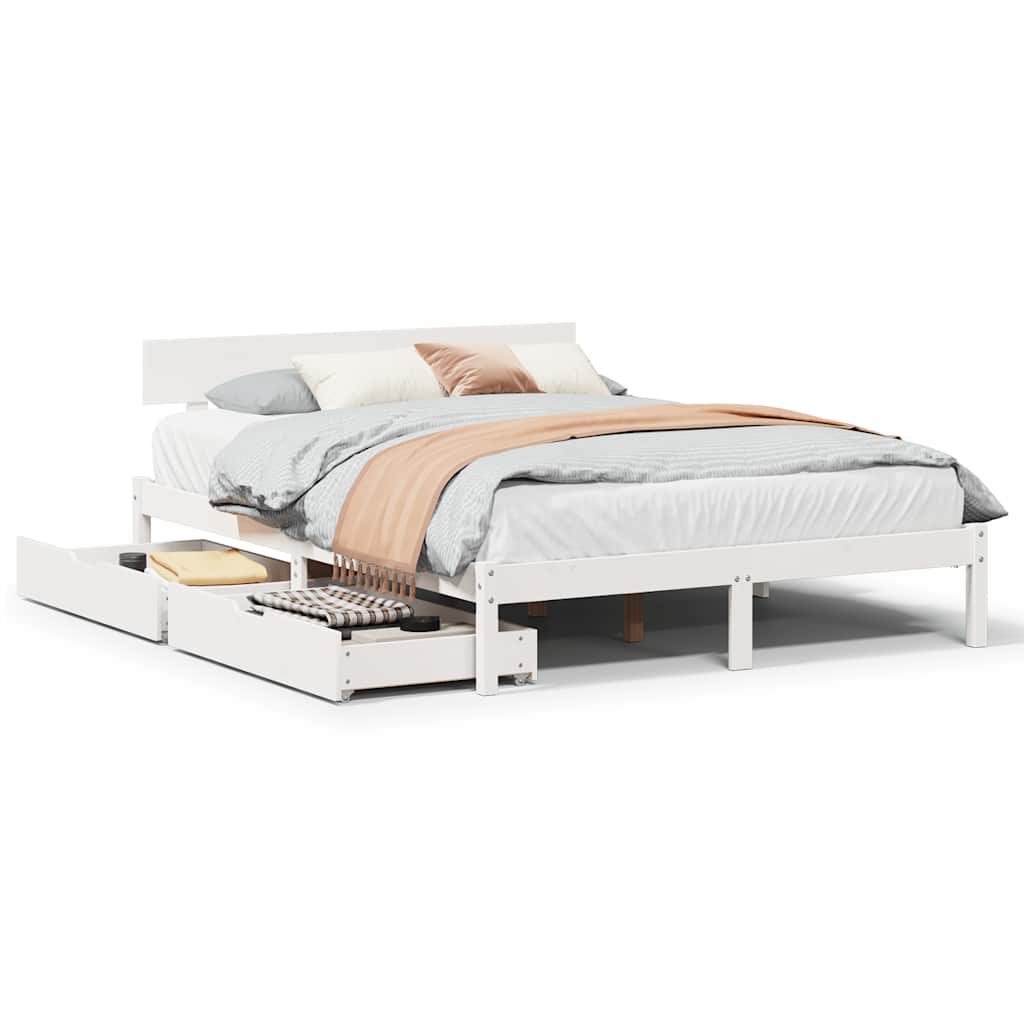 Cama sem colchão 160x200 cm madeira de pinho maciça branco