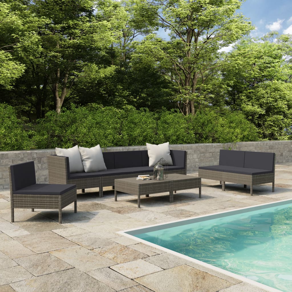 9 Pcs conjunto lounge de jardim c/ almofadões vime PE cinzento