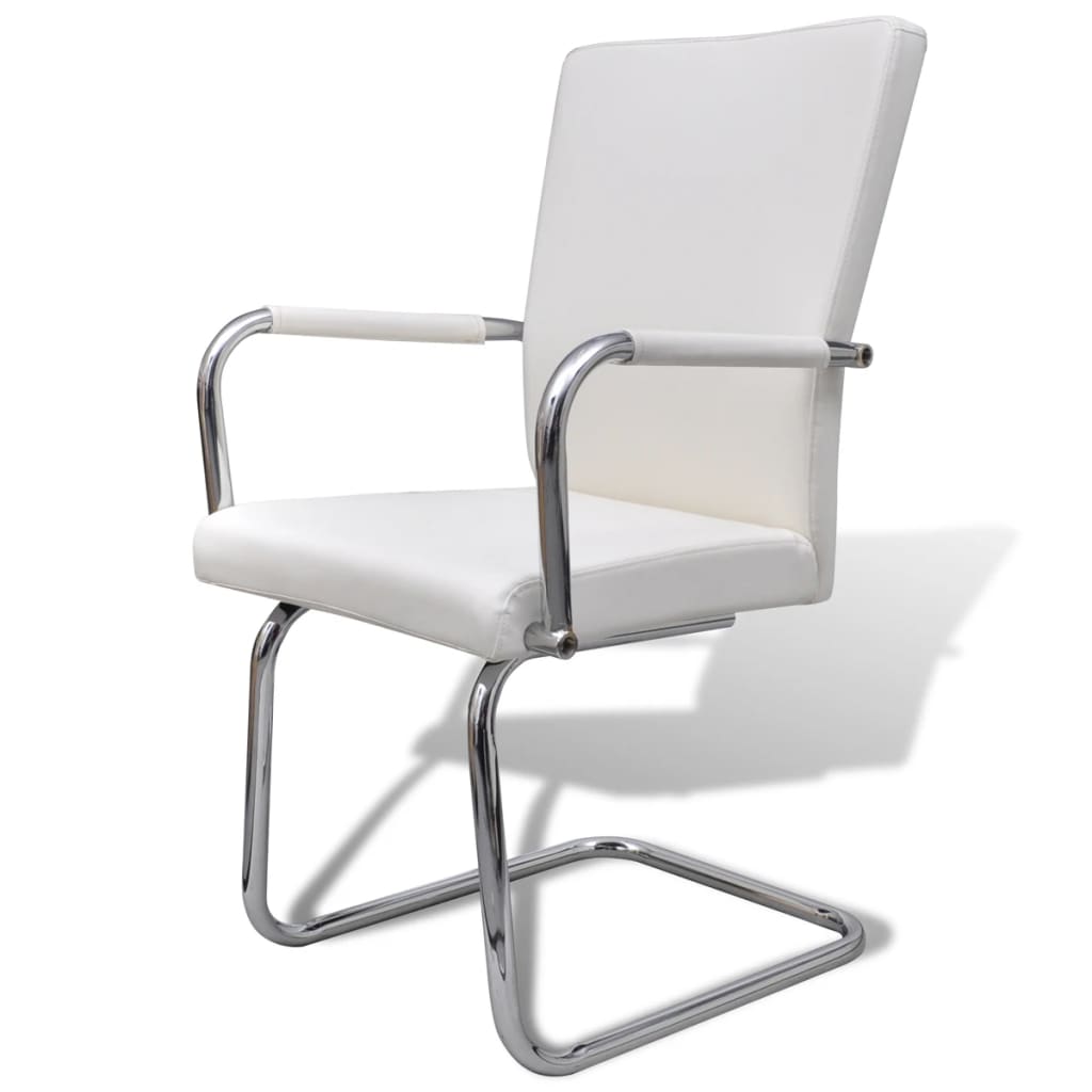 Cadeiras de jantar cantilever 2 pcs couro artificial branco