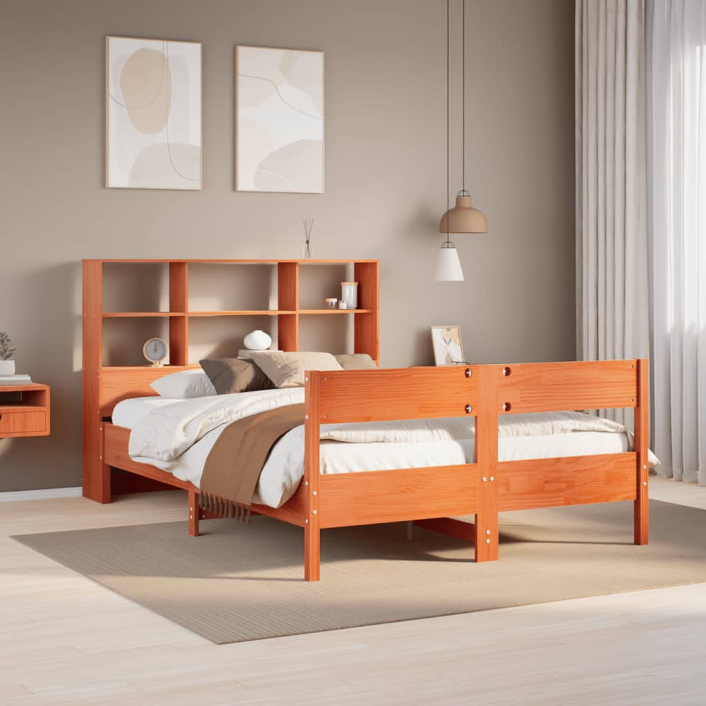 Cama com estante sem colchão 140x190 cm pinho maciço