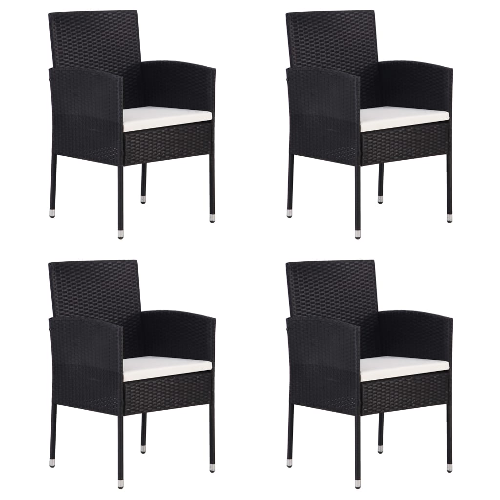 Cadeiras de jardim c/ almofadões branco nata 4pcs vime PE preto